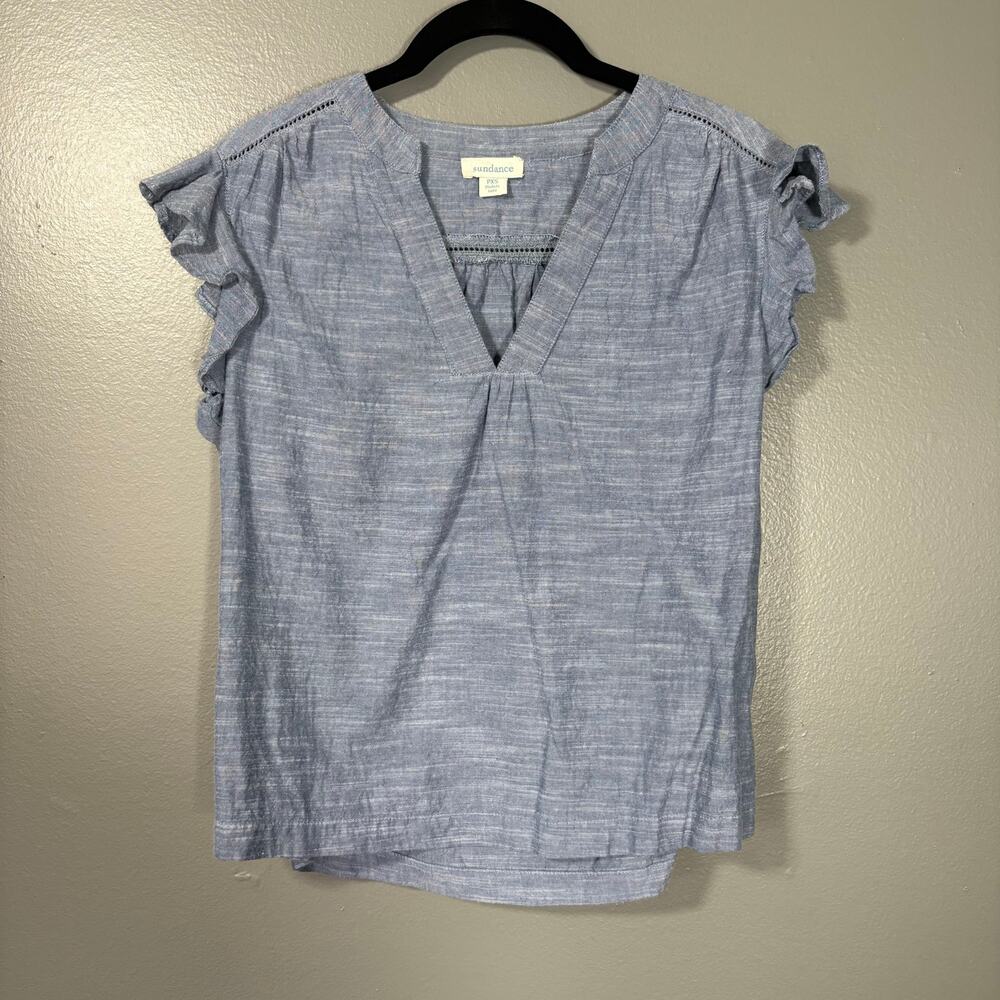 Sundance Women's Boho Blue Chambray Flutter Sleev… - image 1